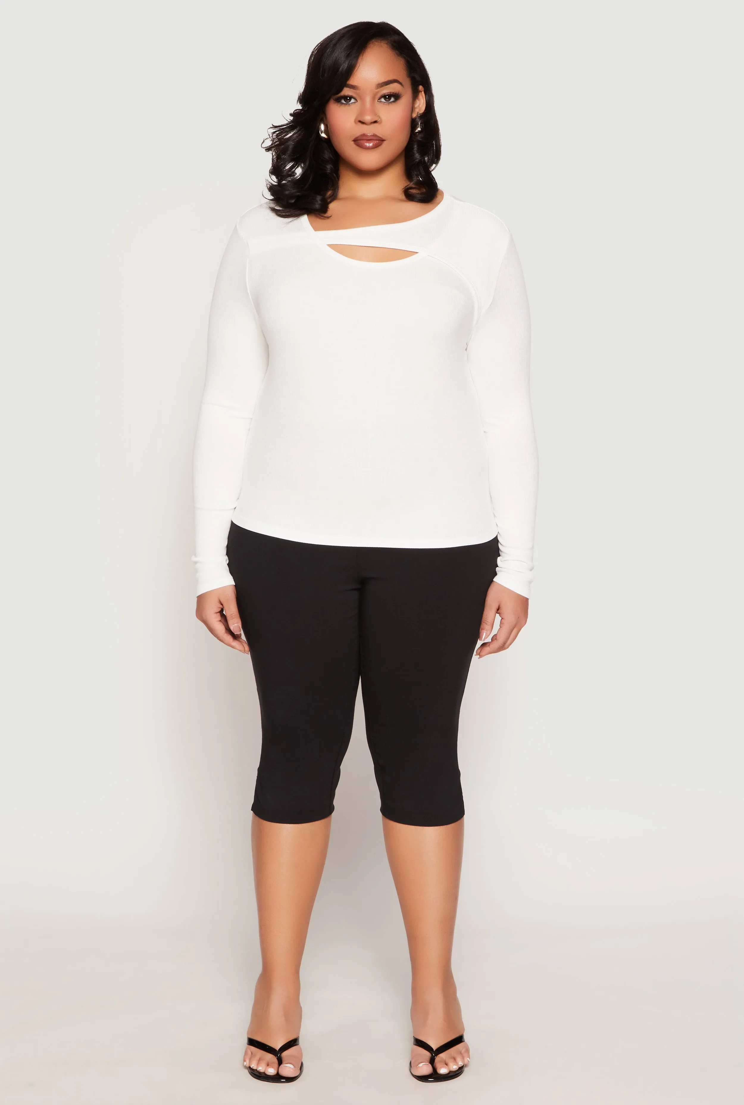 Plus Size Ribbed Knit Keyhole Top sold by Rainbow