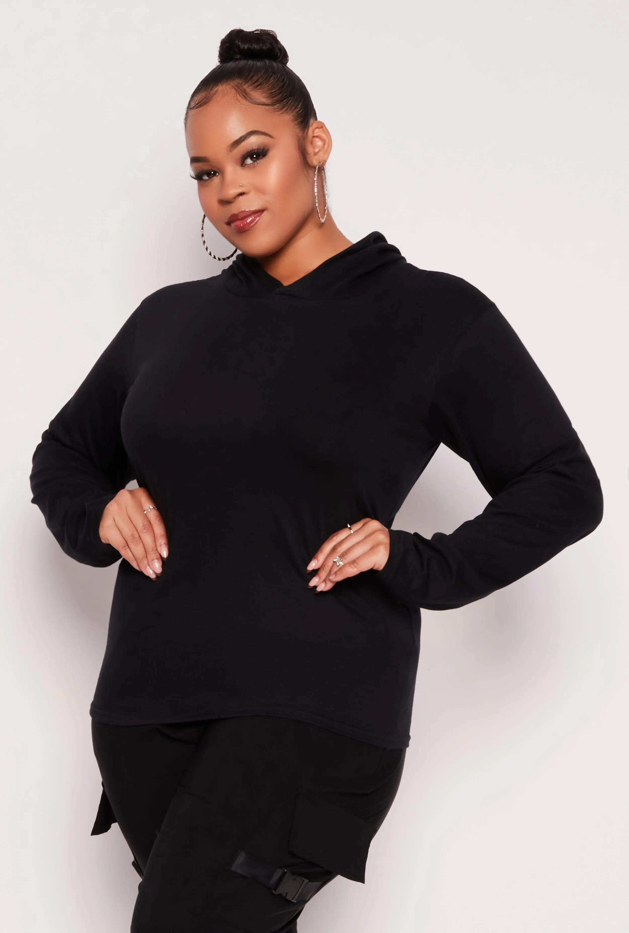 Plus Size Long Sleeve Hooded Top sold by Rainbow