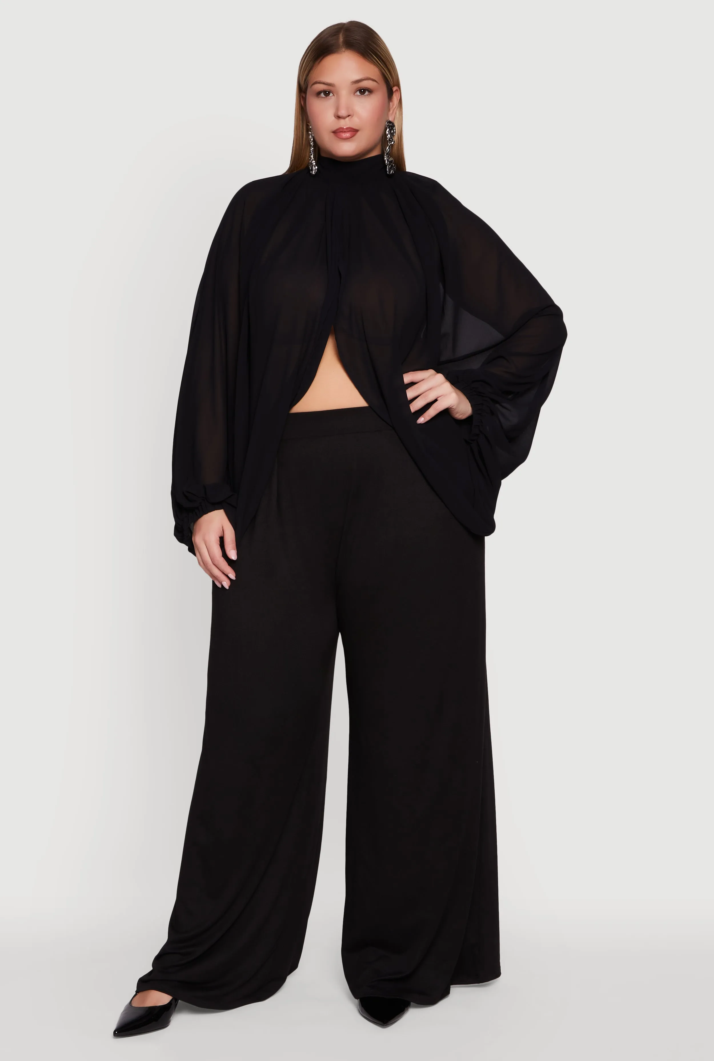 Plus Size Bishop Sleeve Tulip Overlay Top sold by Rainbow