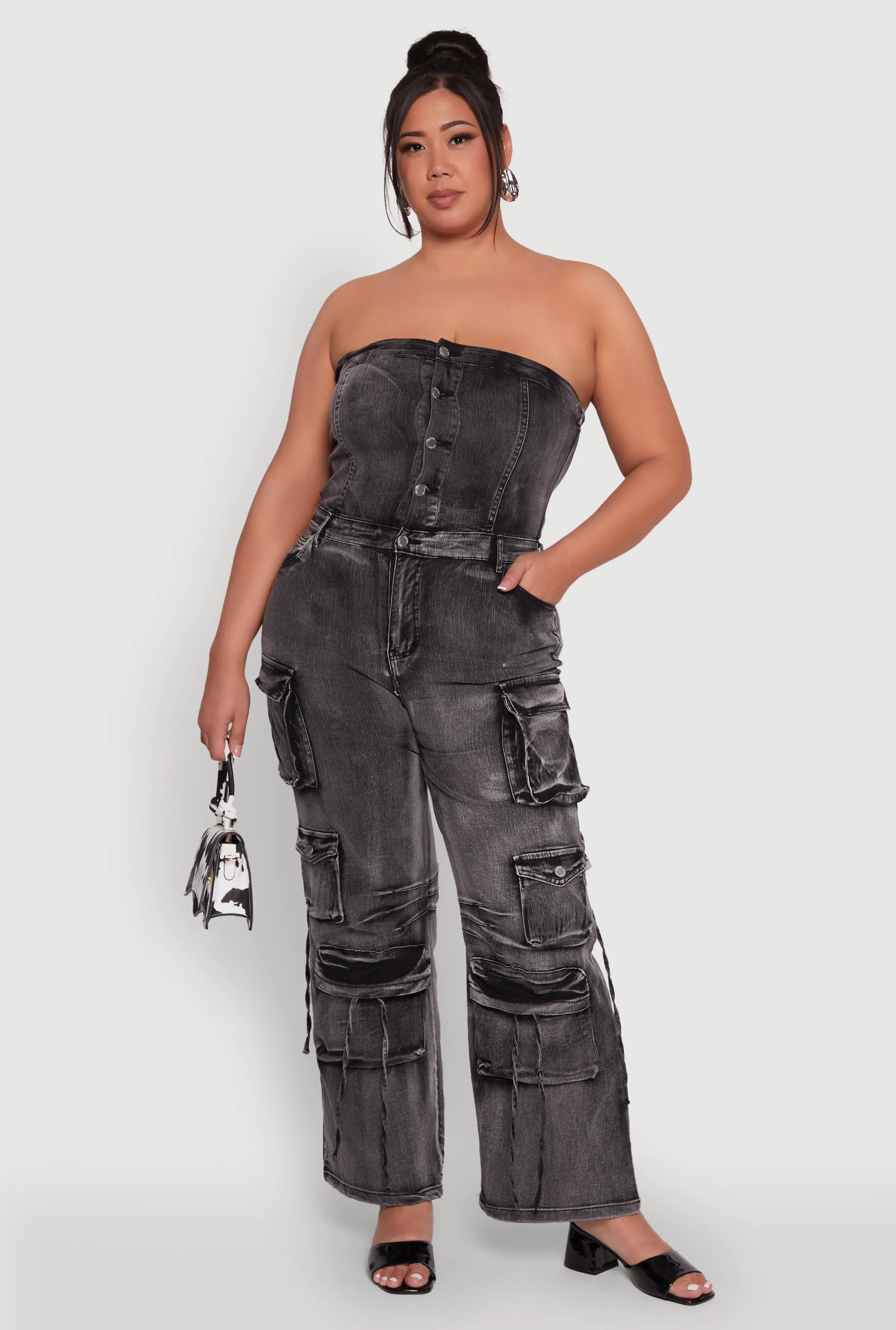 Plus Size Daisy Acid Wash Denim Strapless Jumpsuit sold by Rainbow