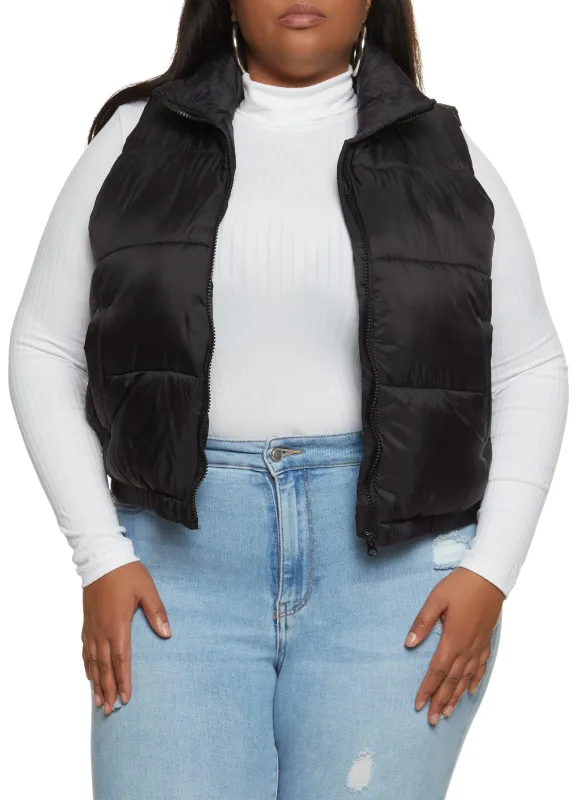 Plus Size Mock Neck Puffer Vest sold by Rainbow