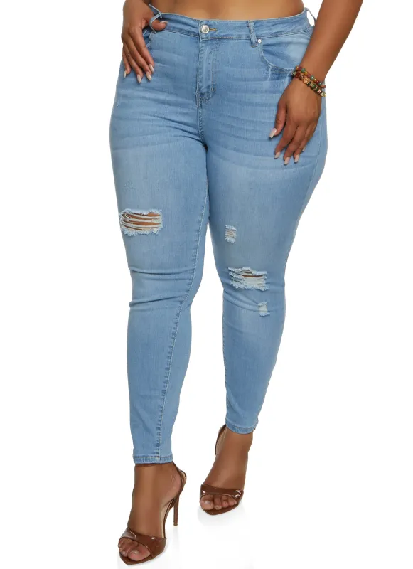 Plus Size WAX Ripped Skinny Leg Jeans sold by Rainbow