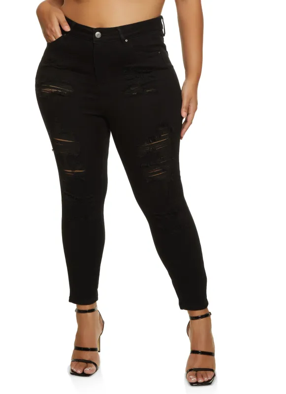 Plus Size WAX Distressed Skinny Leg Jeans sold by Rainbow