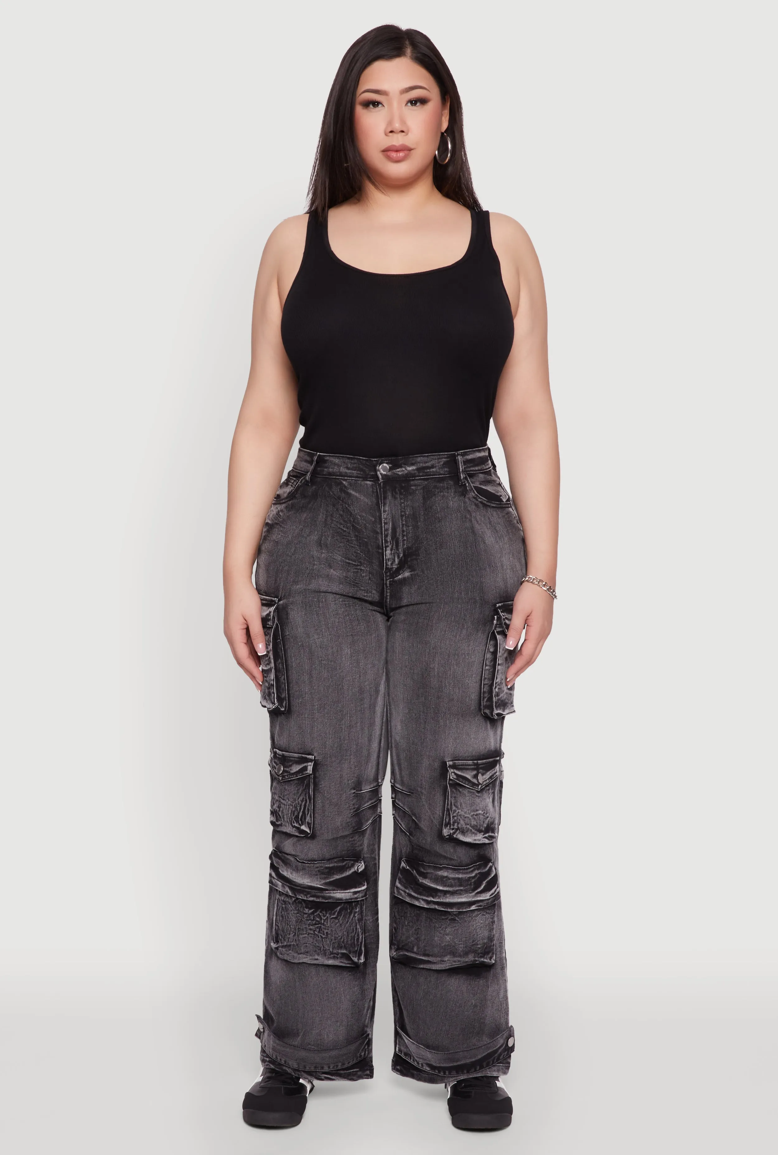 Plus Size Daisy High Waisted Straight Leg Denim Jeans with Cargo Pockets sold by Rainbow
