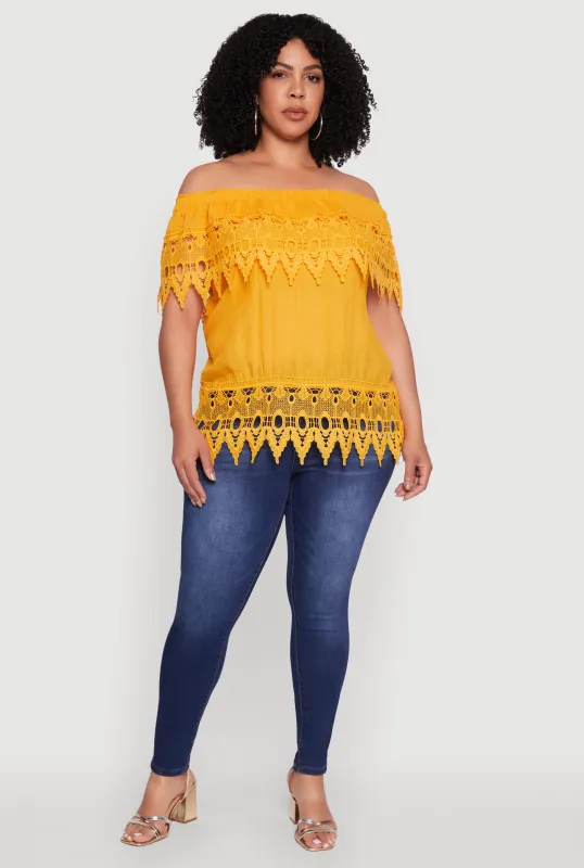 Plus Size Crochet Trim Off the Shoulder Blouse sold by Rainbow