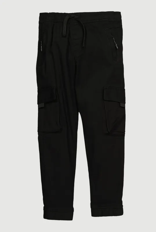 Boys Twill Drawstring Waist Zip Pocket Joggers sold by Rainbow