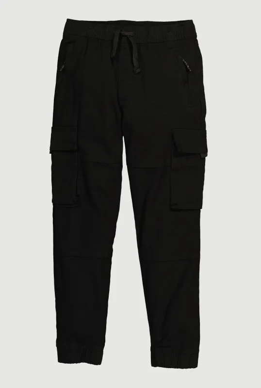 Boys Twill Drawstring Waist Zip Front Cargo Joggers sold by Rainbow