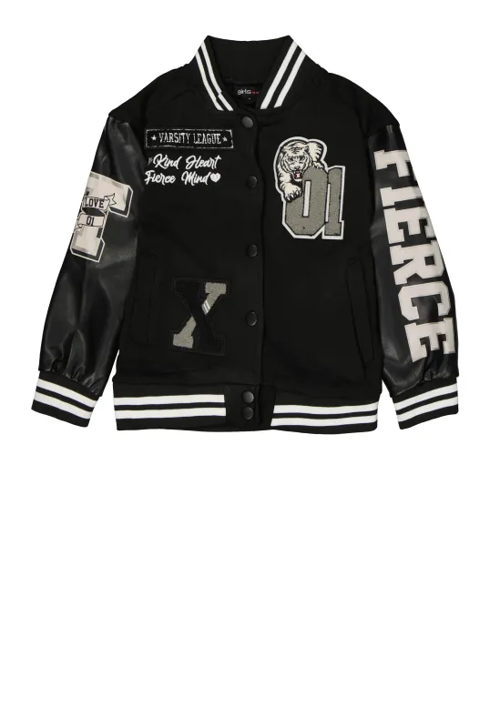 Little Girls Varsity League 01 Chenille Patch Varsity Jacket sold by Rainbow