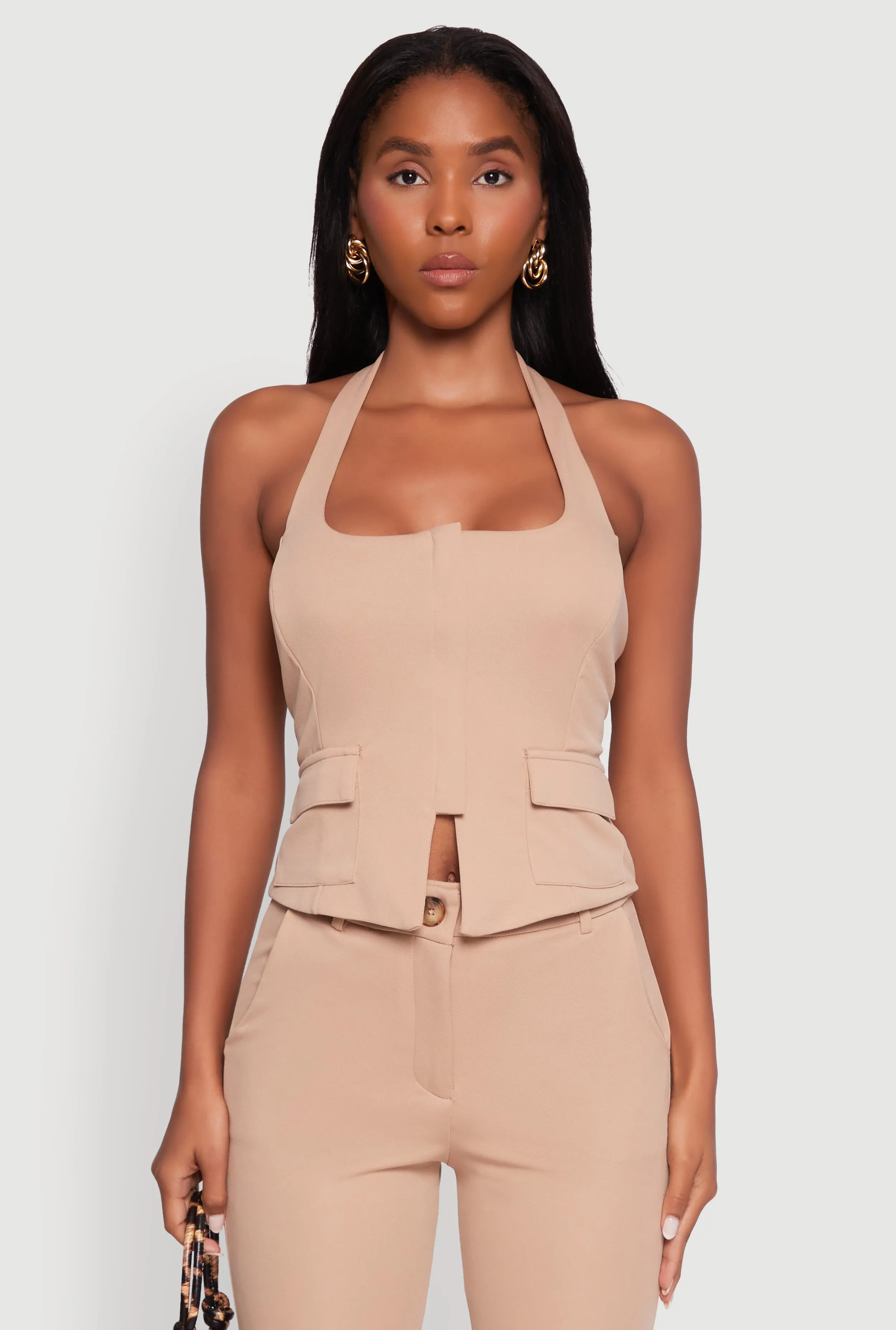 Zip Front Halter Blazer Vest sold by Rainbow