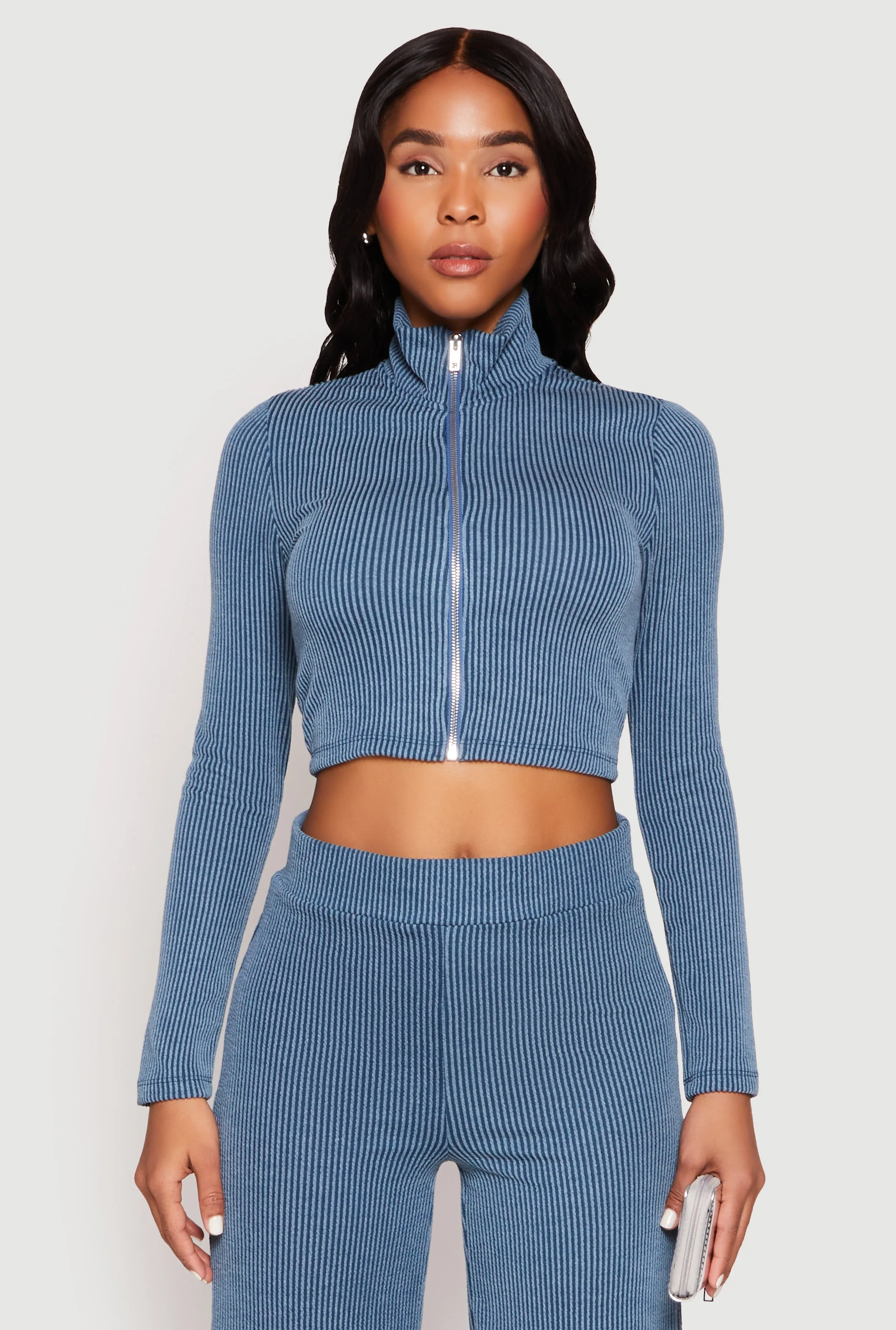 Iris Rib Knit Mock Neck Track Jacket sold by Rainbow product image thumbnail 3