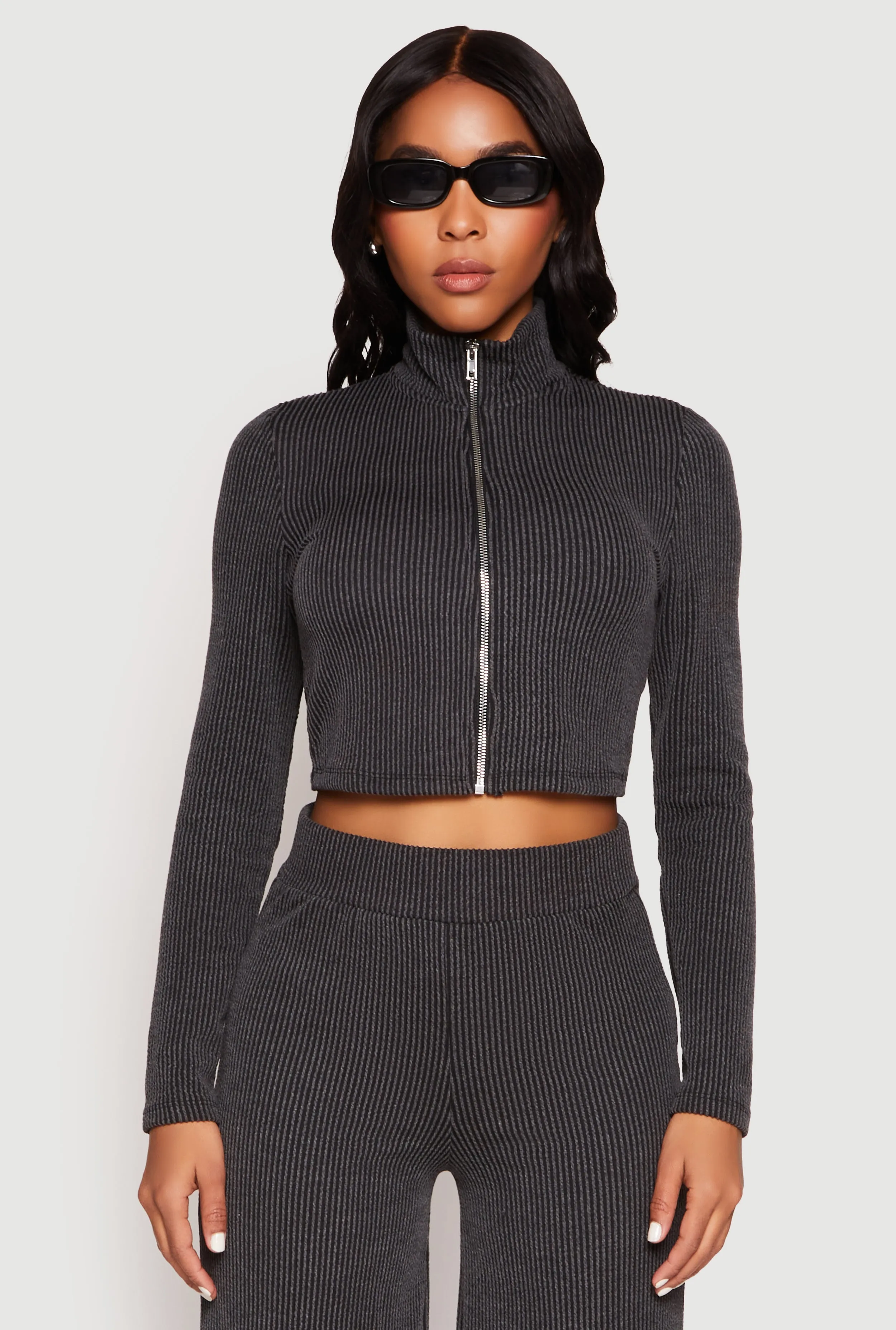 Iris Rib Knit Mock Neck Track Jacket sold by Rainbow