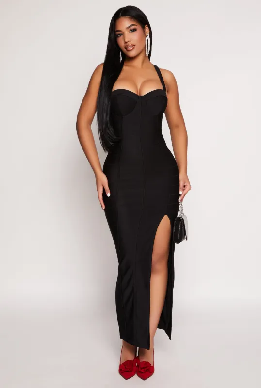 Haute Monde Side Slit Bustier Maxi Dress sold by Rainbow