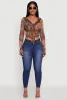 Chic Mesh Tie Front Cropped Blouse with Bell Sleeves sold by Rainbow