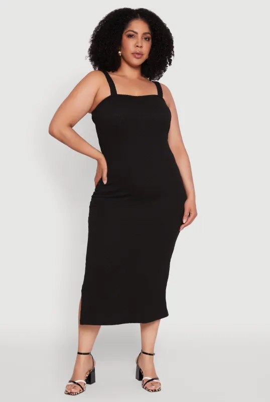 Plus Size Textured Knit Side Slit Midi Dress sold by Rainbow