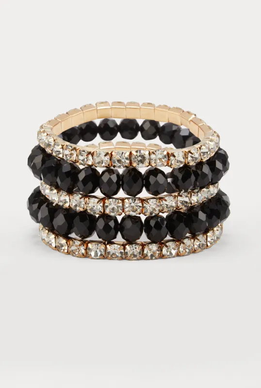 Rhinestone Beaded Stretch Bracelets Set of 5 sold by Rainbow