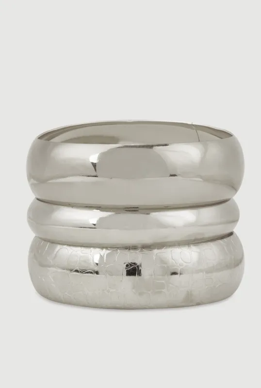 Plus Size Wide Metallic Bangles Set of 3 sold by Rainbow