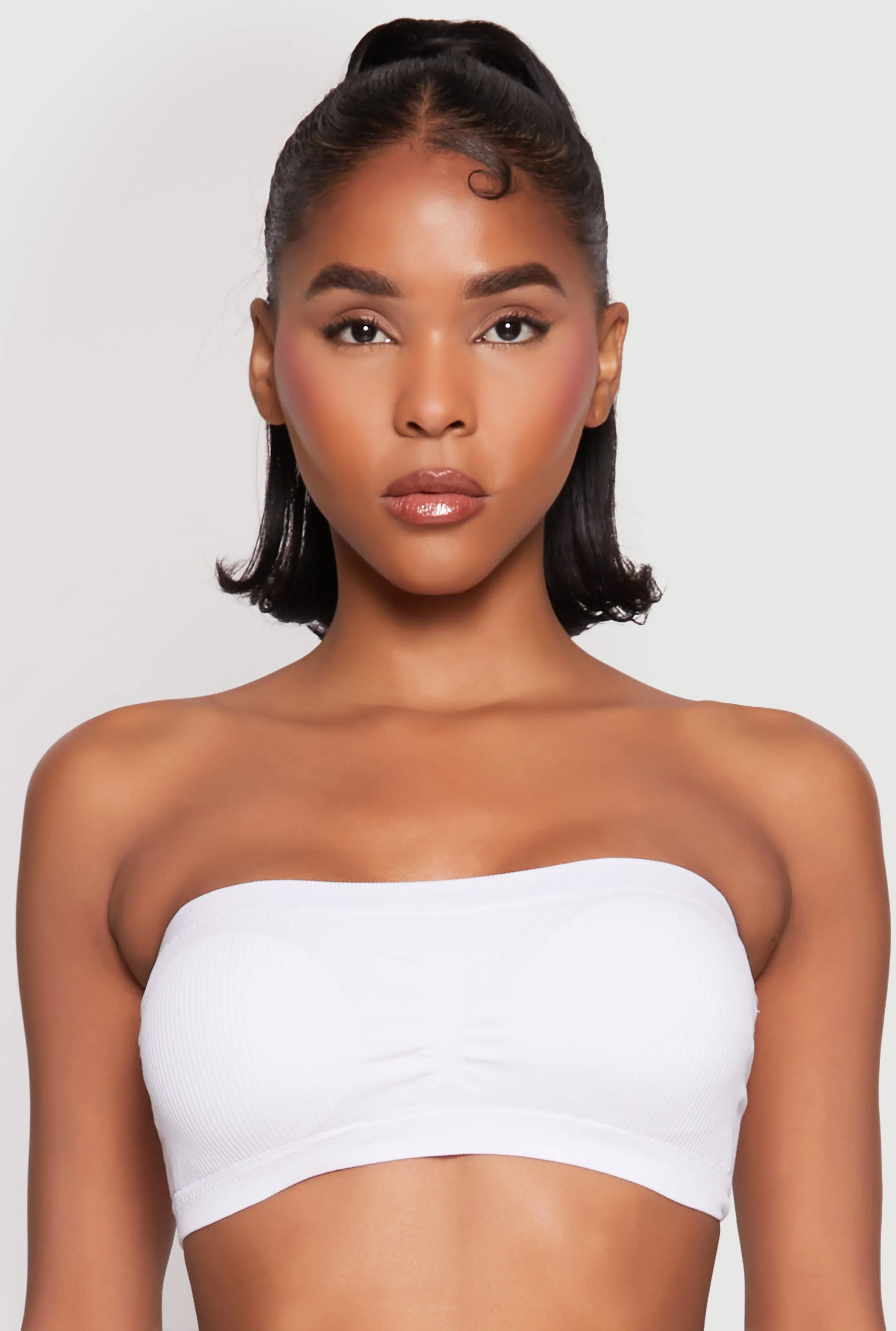 Ribbed Knit Ruched Bandeau Bra sold by Rainbow