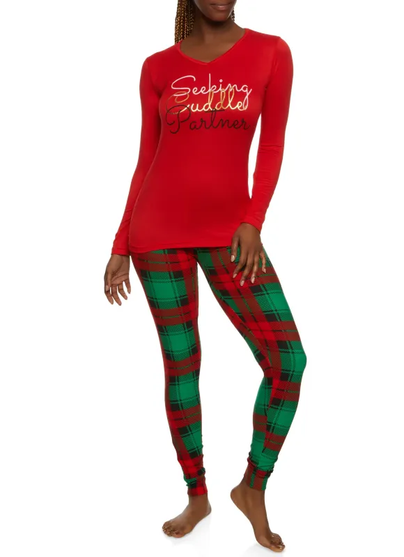 Cuddle Partner Graphic Long Sleeve Pajama Top and Pants sold by Rainbow