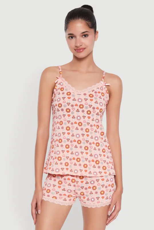 Trendy Lace Trim Pajama Cami and Shorts 2-Piece Set sold by Rainbow