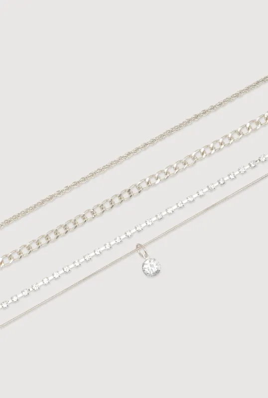 Cubic Zirconia Assorted Metallic Anklets Set of 3 sold by Rainbow