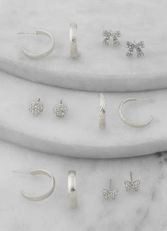 Assorted Rhinestone Stud and Hoop Earring Set of 6 sold by Rainbow