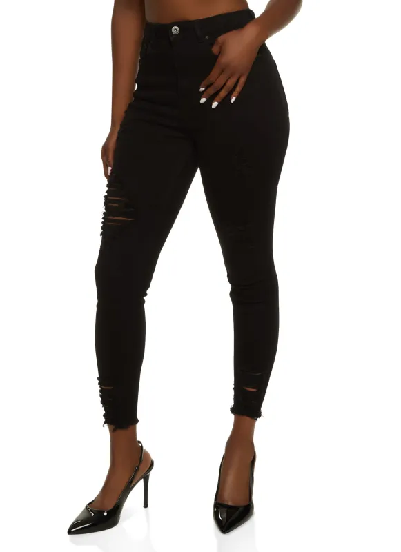 WAX Distressed Frayed Hem Skinny Jeans sold by Rainbow