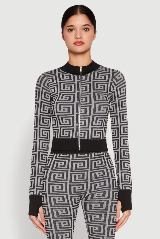 Greek Key Mock Neck Track Jacket sold by Rainbow