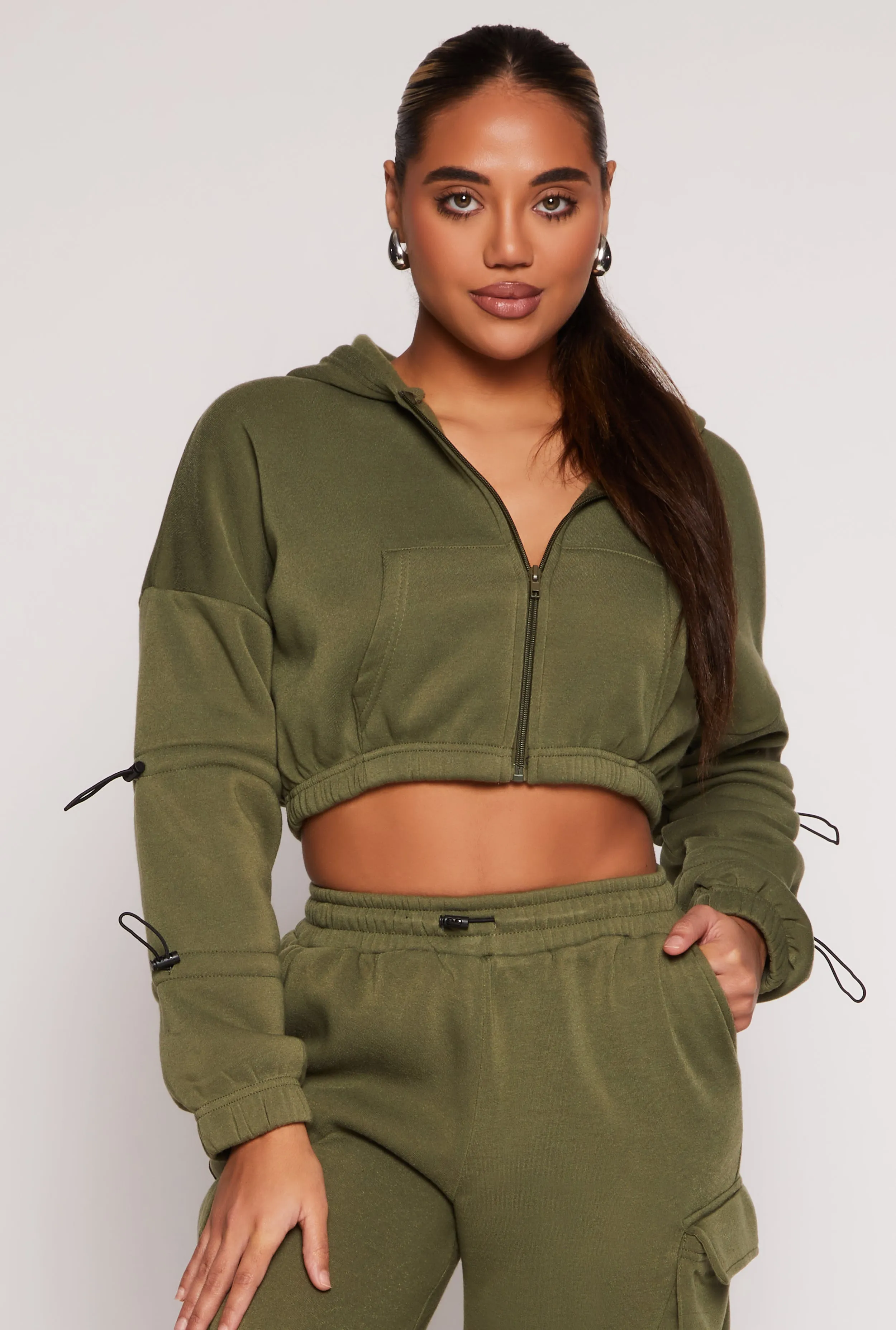 Toggle Drawstring Cropped Zip Front Hoodie sold by Rainbow product image thumbnail 4