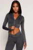 Seamless Ribbed Knit Zip Front Crop Top sold by Rainbow