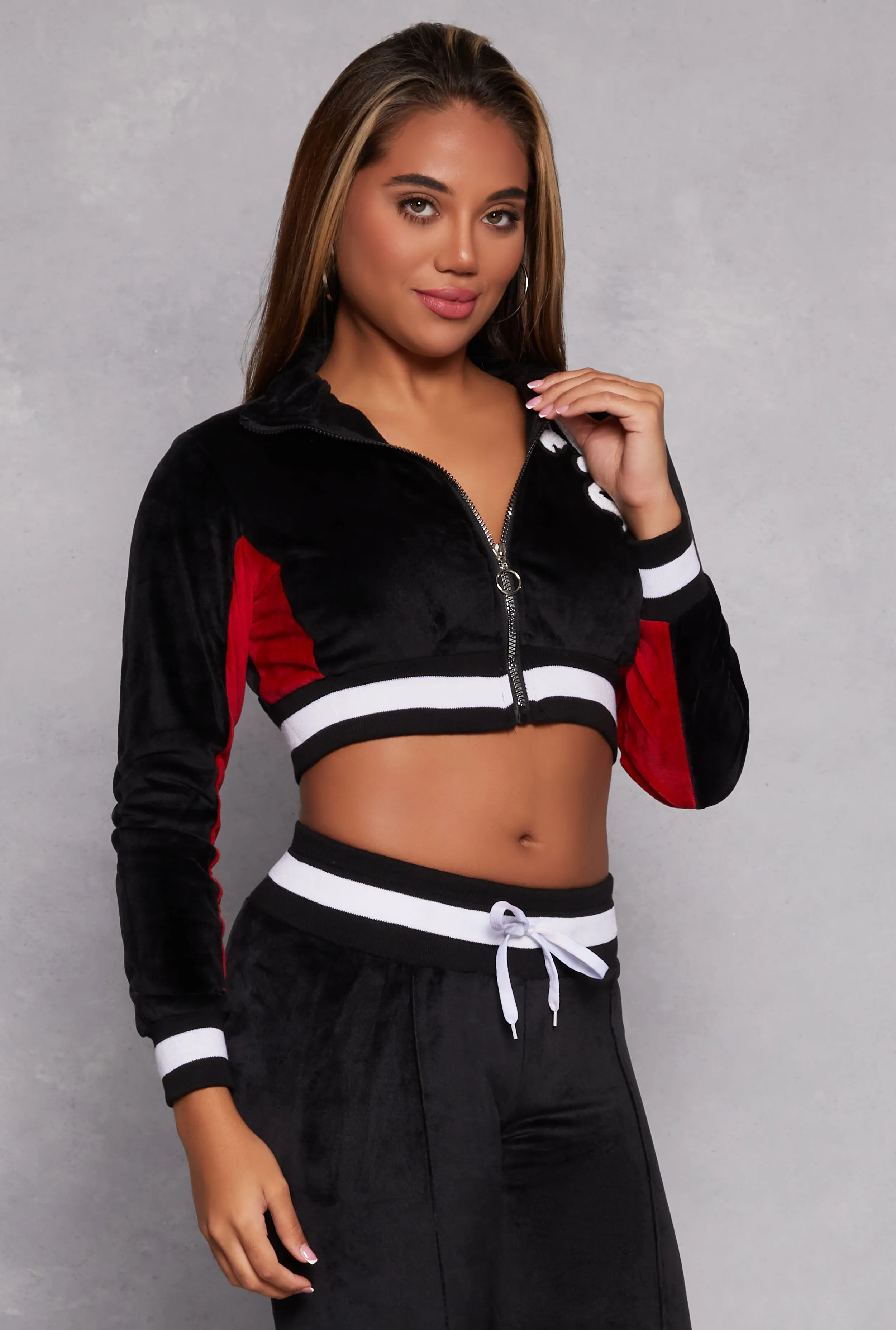 NY Chenille Patch Zip Cropped Sweatshirt sold by Rainbow