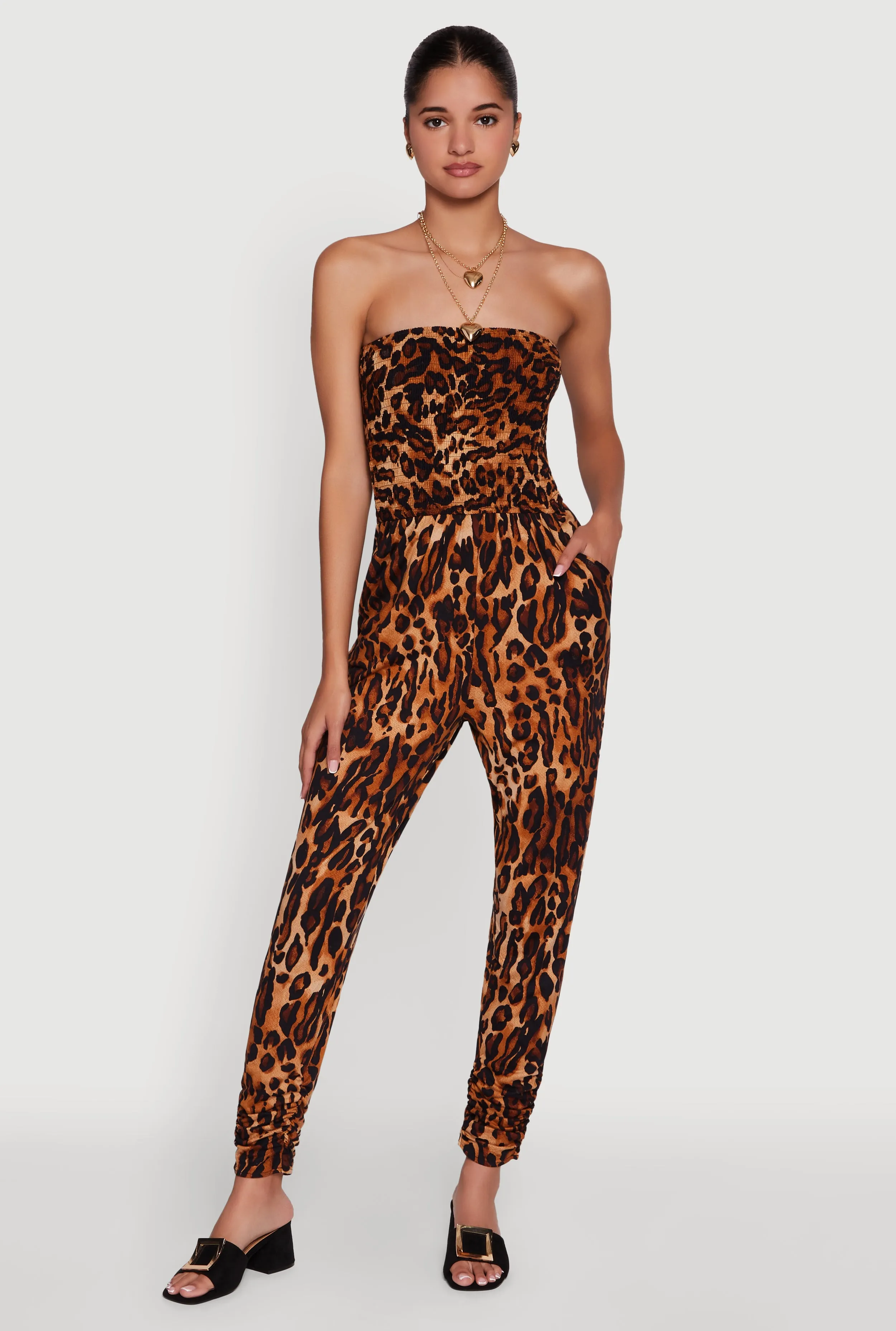 Leopard Print Smocked Tube Jumpsuit sold by Rainbow