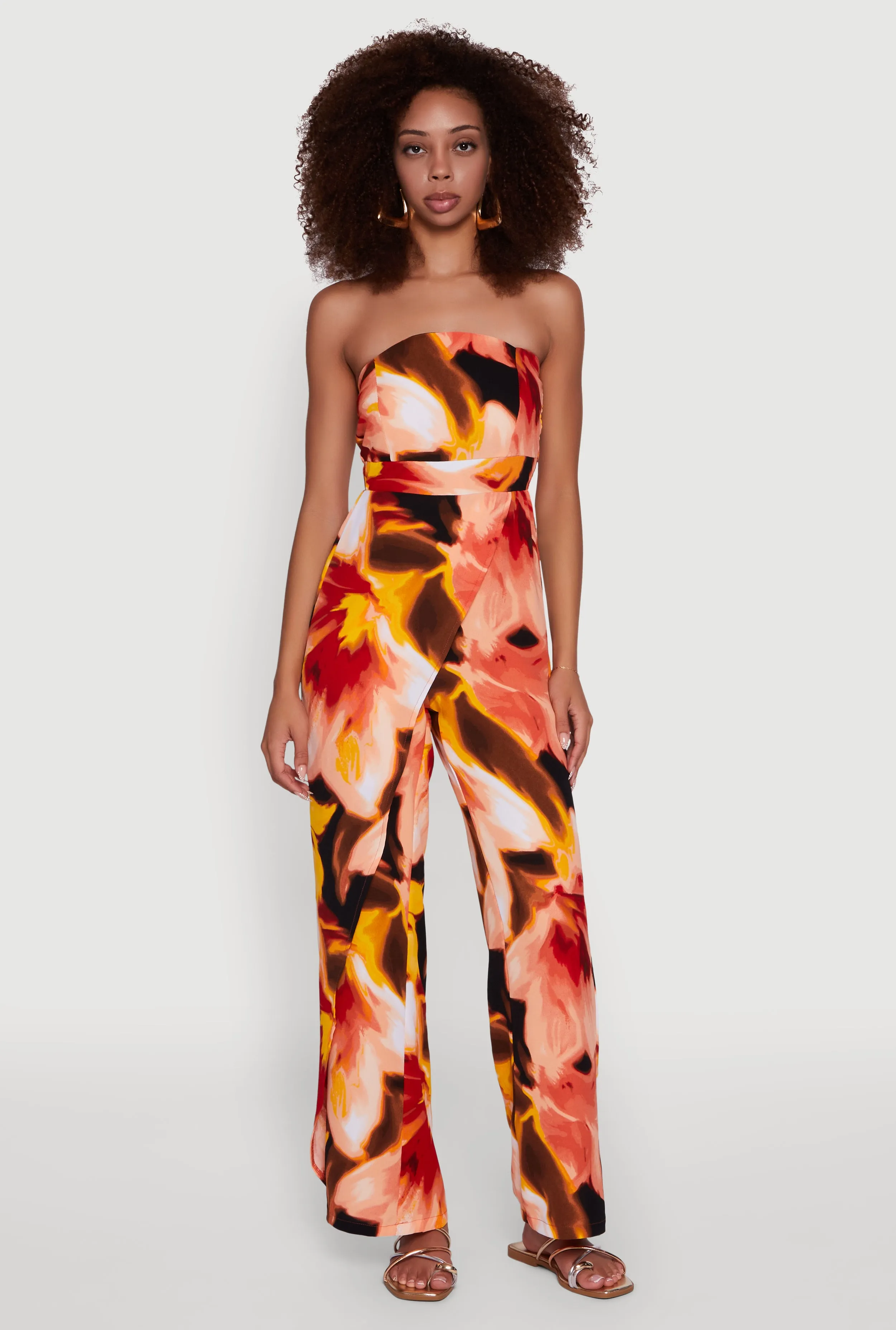 Airy Crepe Knit Strapless Smocked Printed Jumpsuit sold by Rainbow