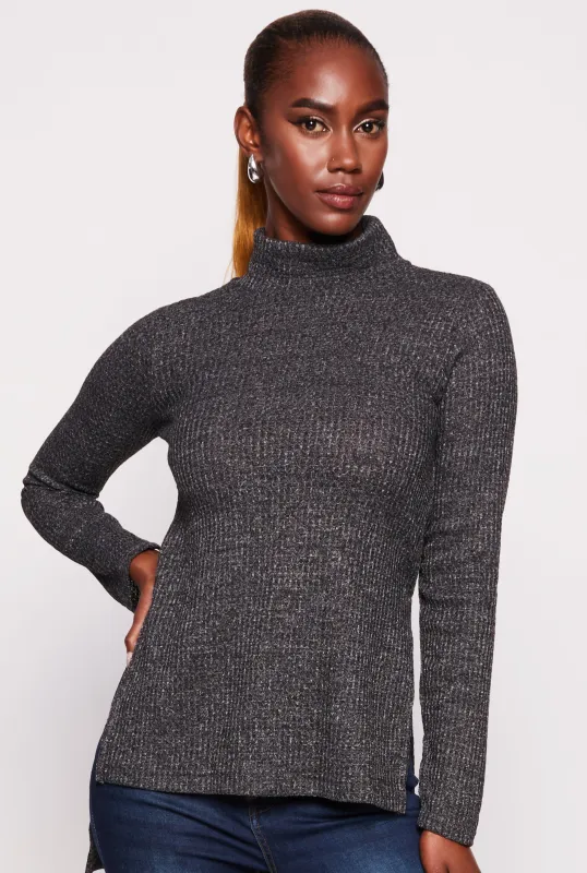 Waffle Knit Turtleneck High Low Top sold by Rainbow