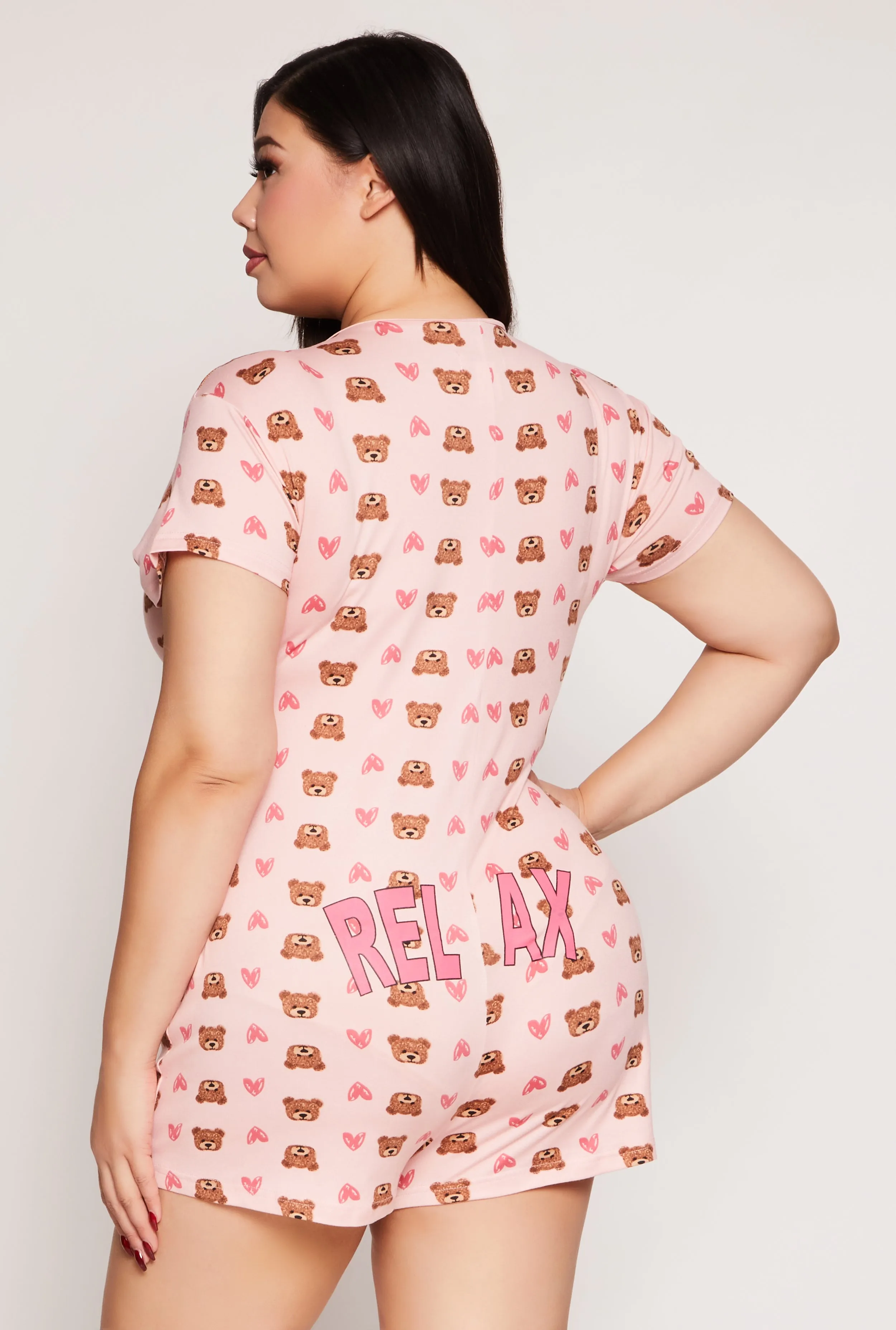 Plus Size Relax Graphic Print Pajama Romper sold by Rainbow
