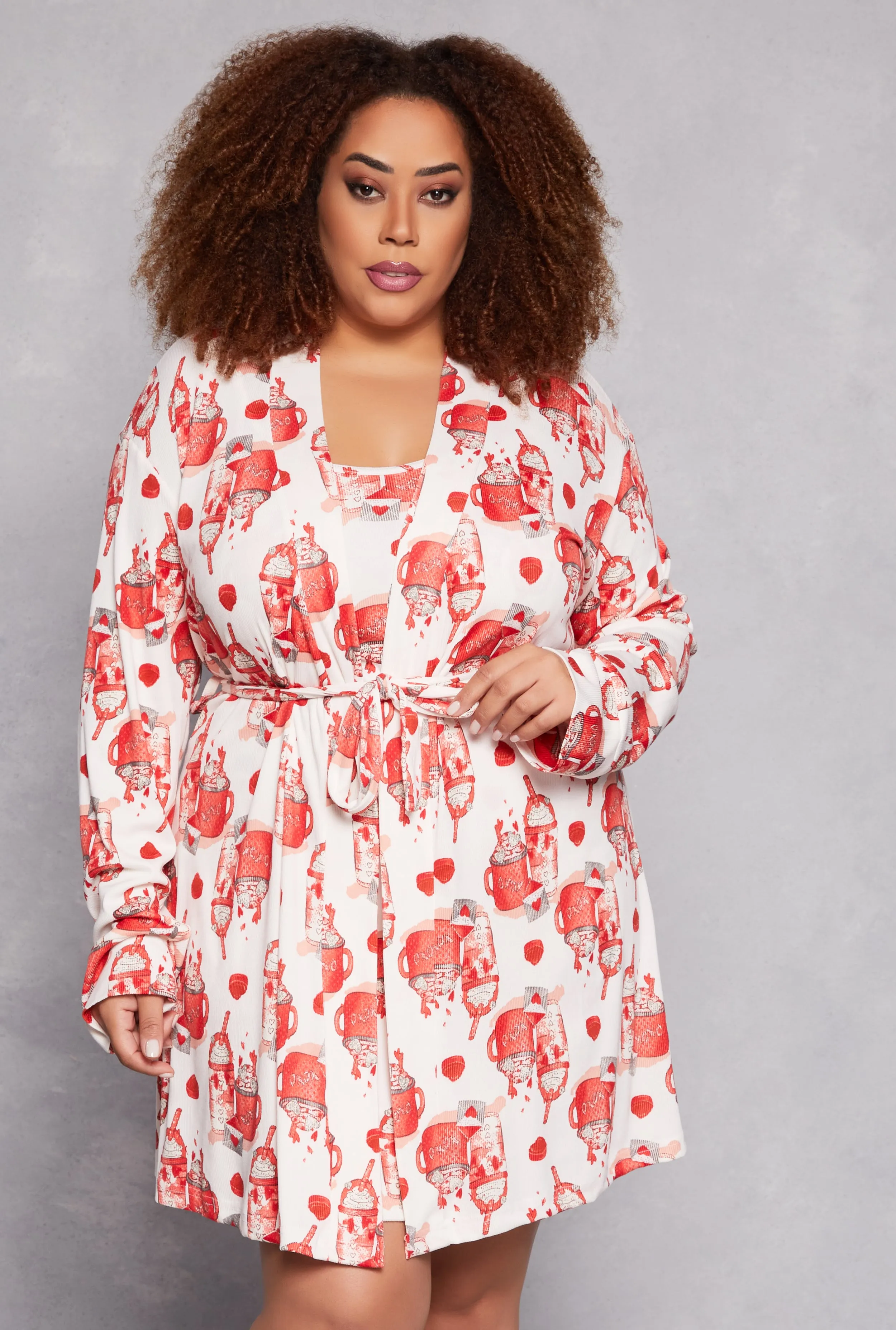 Plus Size Milkshake Print Cami Nightgown with Robe sold by Rainbow