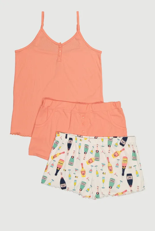Plus Size Henley Pajama Cami and Champagne Shorts 3 Pack sold by Rainbow