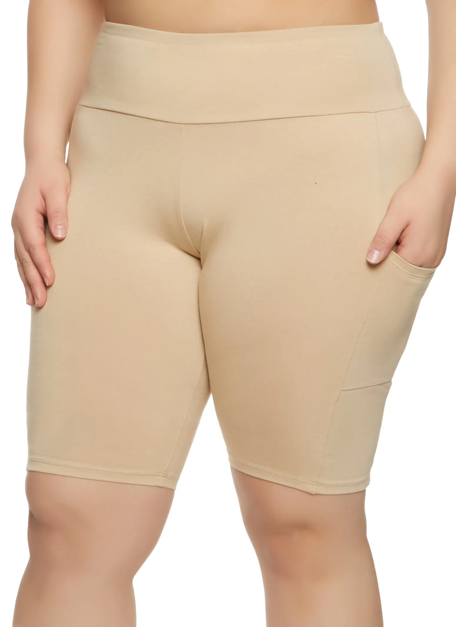 Plus Size Solid Cell Phone Pocket Detail Biker Shorts sold by Rainbow product image thumbnail 5