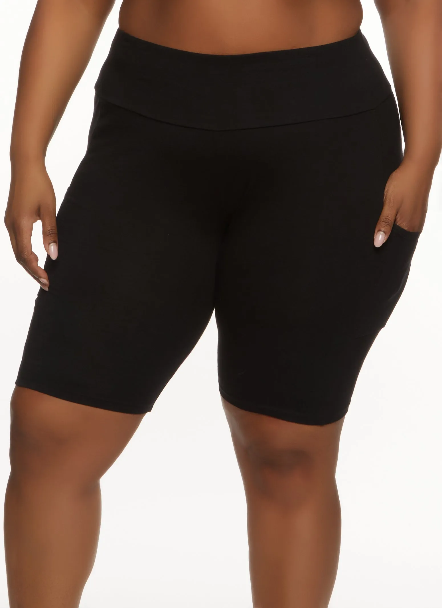 Plus Size Solid Cell Phone Pocket Detail Biker Shorts sold by Rainbow