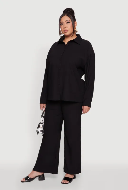 Plus Size Textured Knit Solid High Waisted Palazzo Pants sold by Rainbow