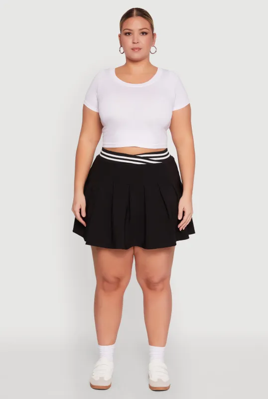 Plus Size Varsity Stripe Waistband Pleated Skirt sold by Rainbow