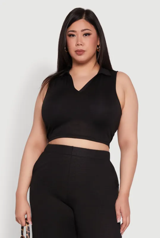 Plus Size Daisy Sleeveless Cropped Polo Top sold by Rainbow