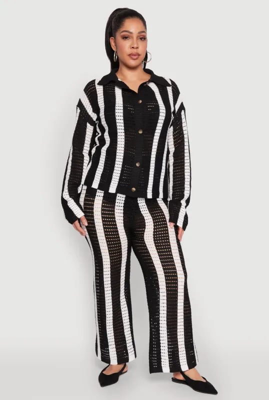 Plus Size Daisy Striped Crochet Pants sold by Rainbow