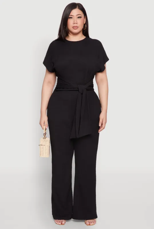Plus Size Textured Knit High Waist Pants sold by Rainbow