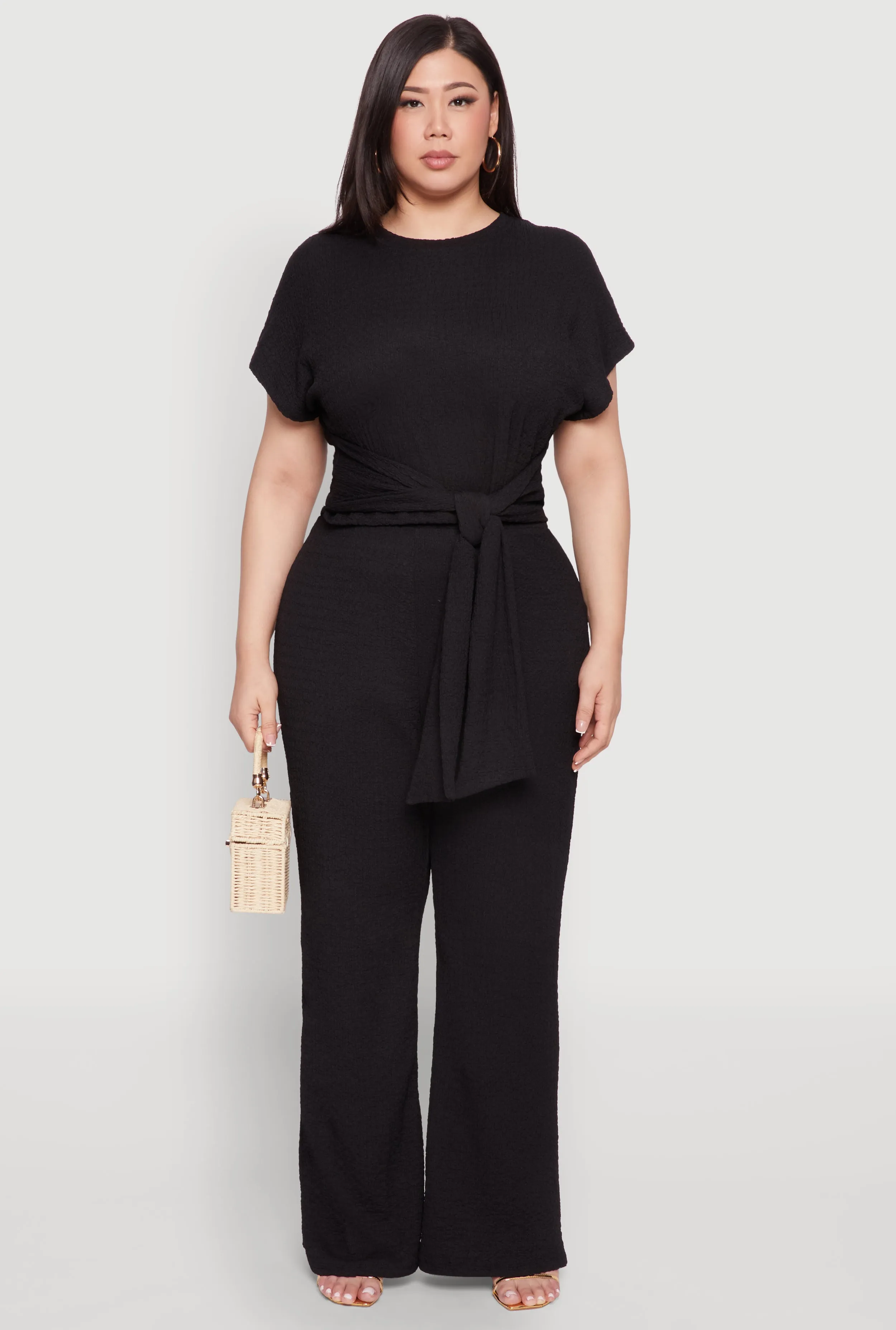 Plus Size Textured Knit High Waist Pants sold by Rainbow
