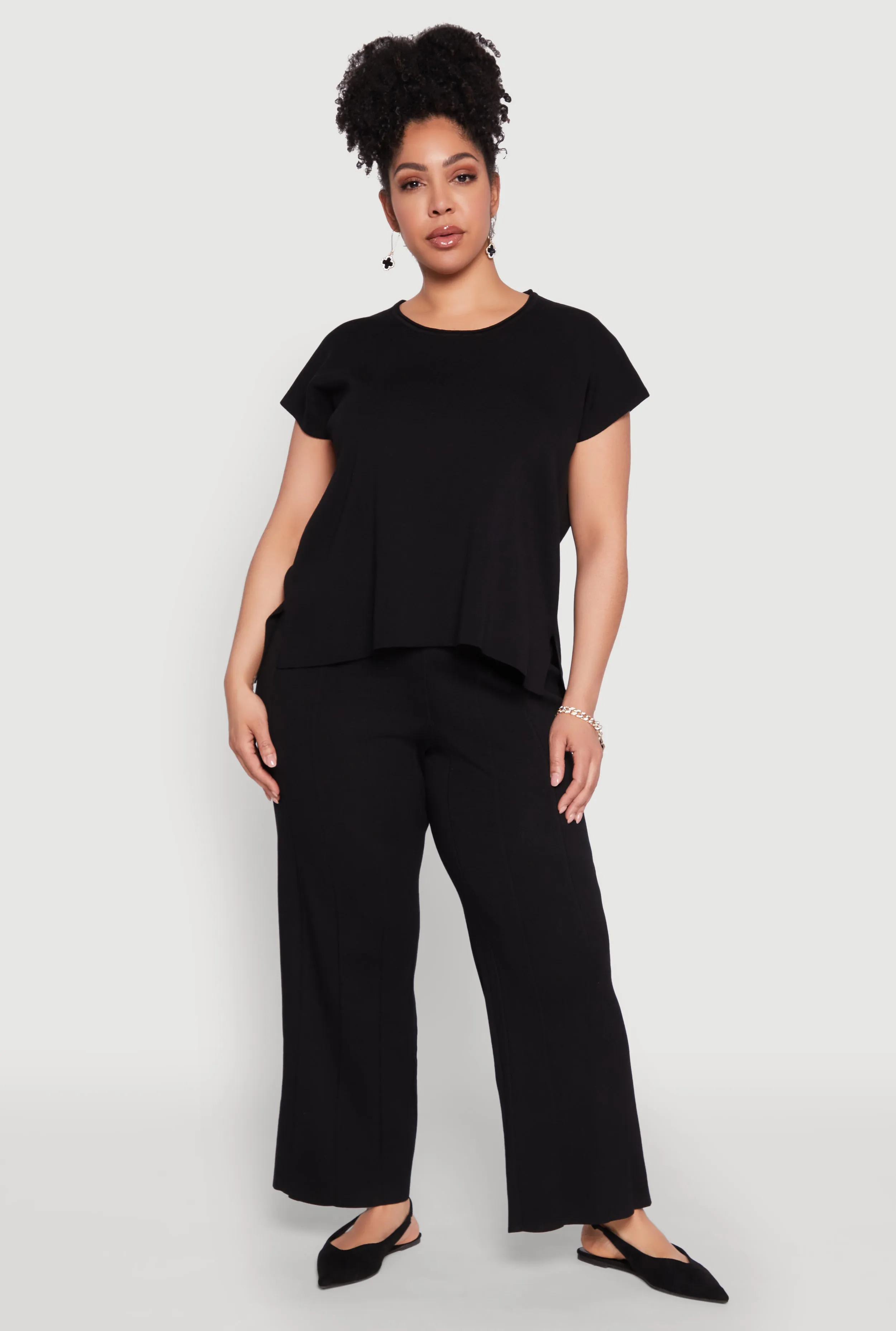 Plus Size Daisy Knitted Pintuck Wide Leg Pants sold by Rainbow