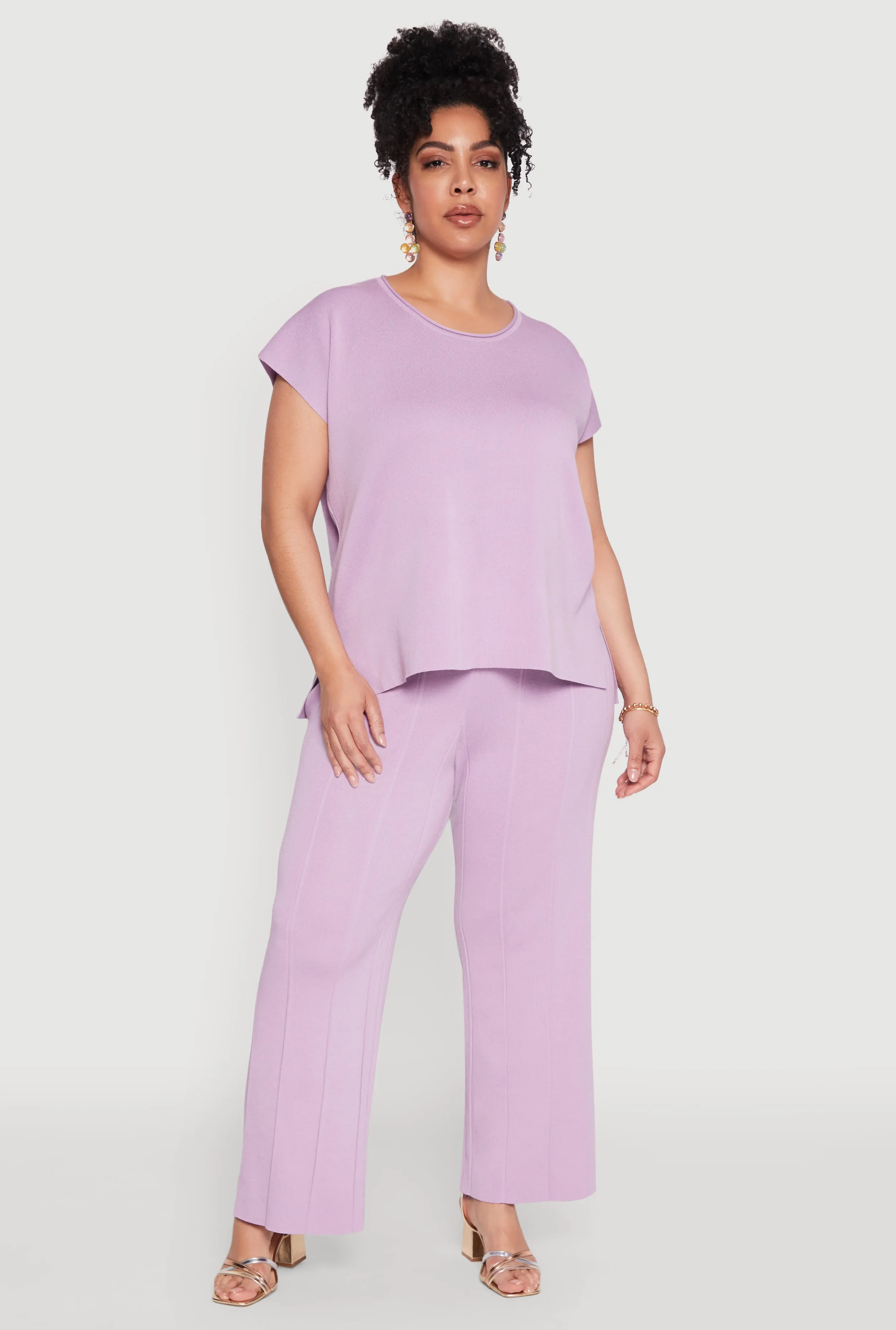 Plus Size Daisy Knitted Pintuck Wide Leg Pants sold by Rainbow product image thumbnail 4