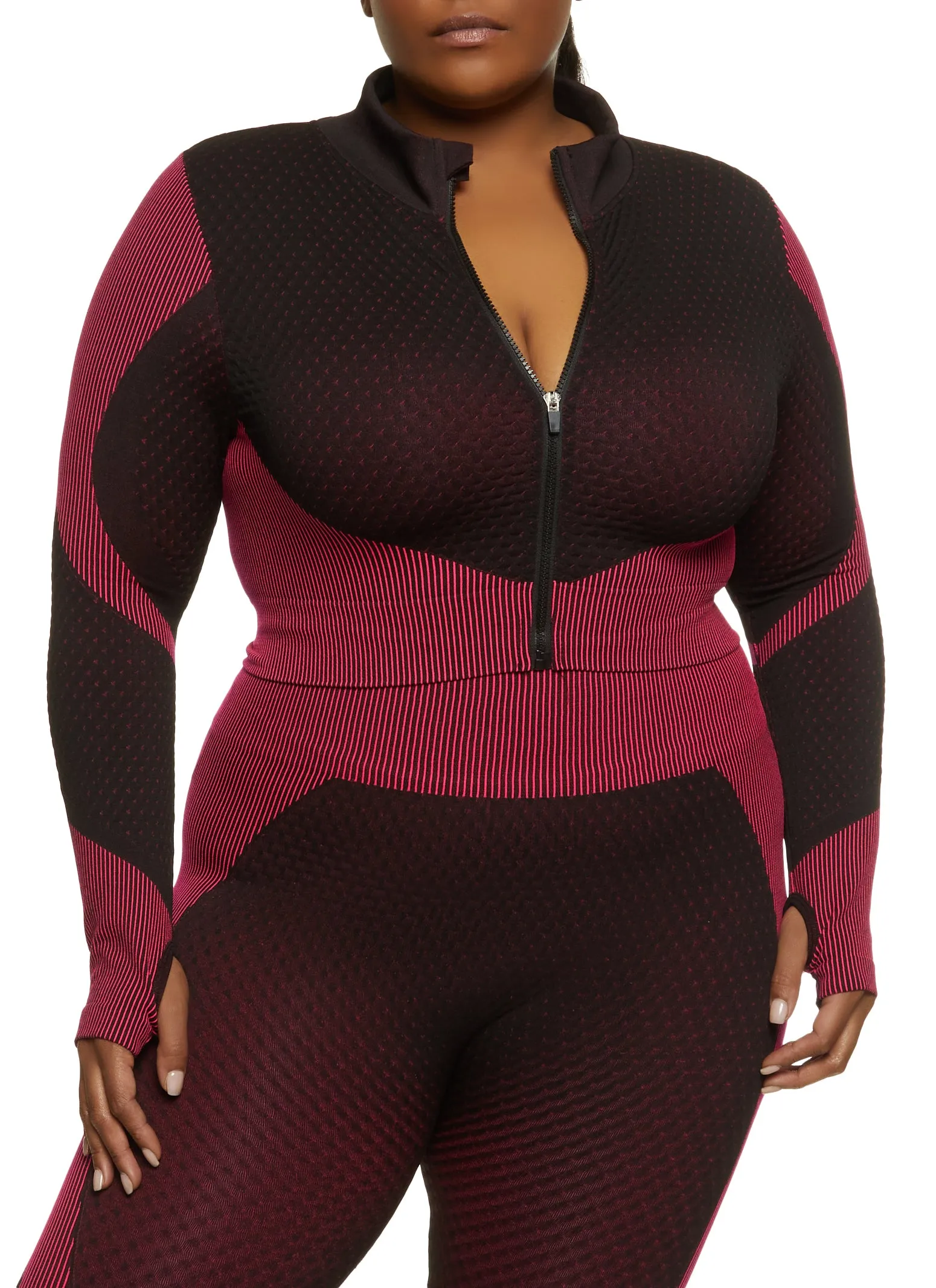 Plus Size Textured Knit Cropped Track Jacket sold by Rainbow