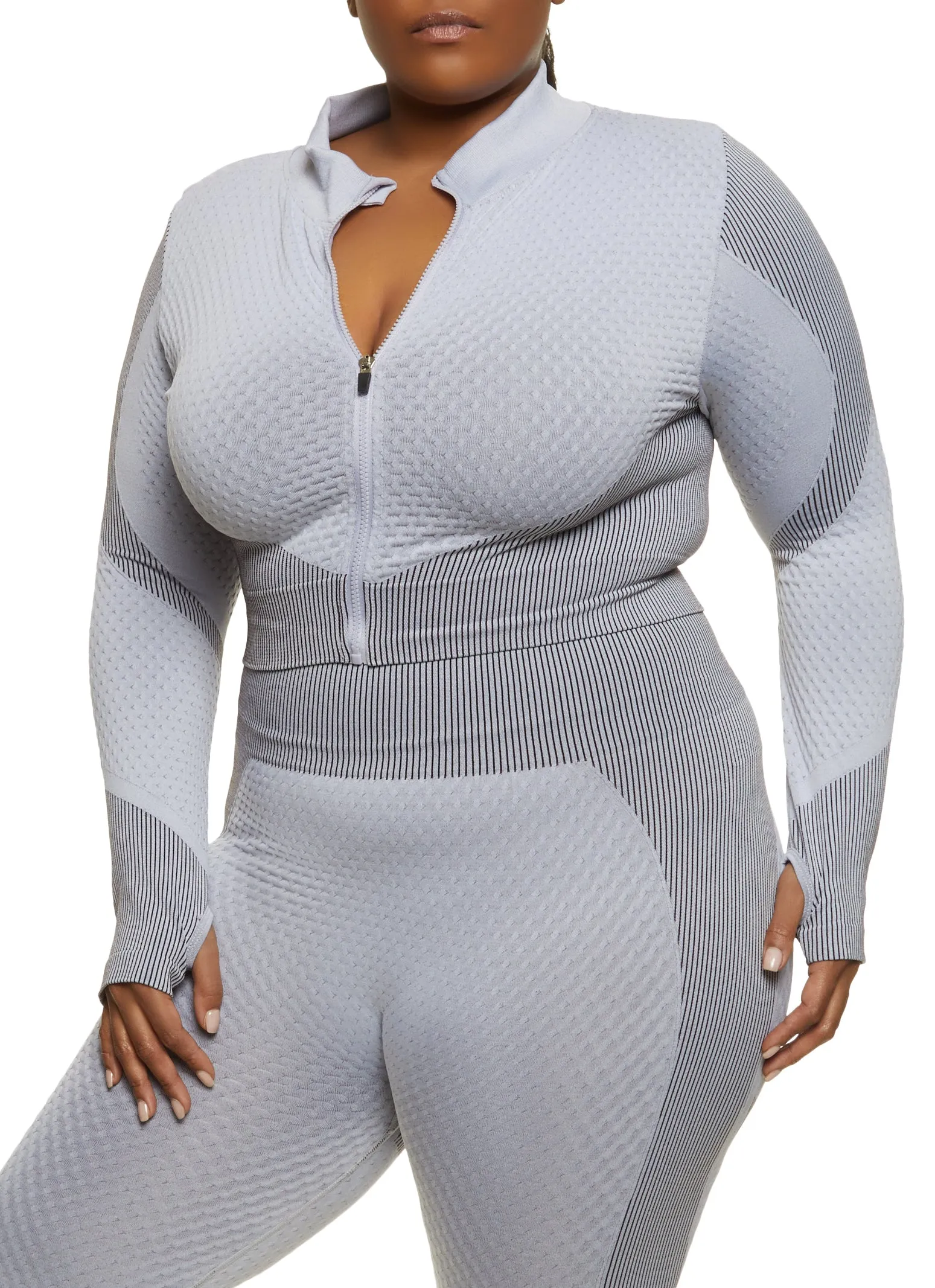 Plus Size Textured Knit Cropped Track Jacket sold by Rainbow product image thumbnail 3