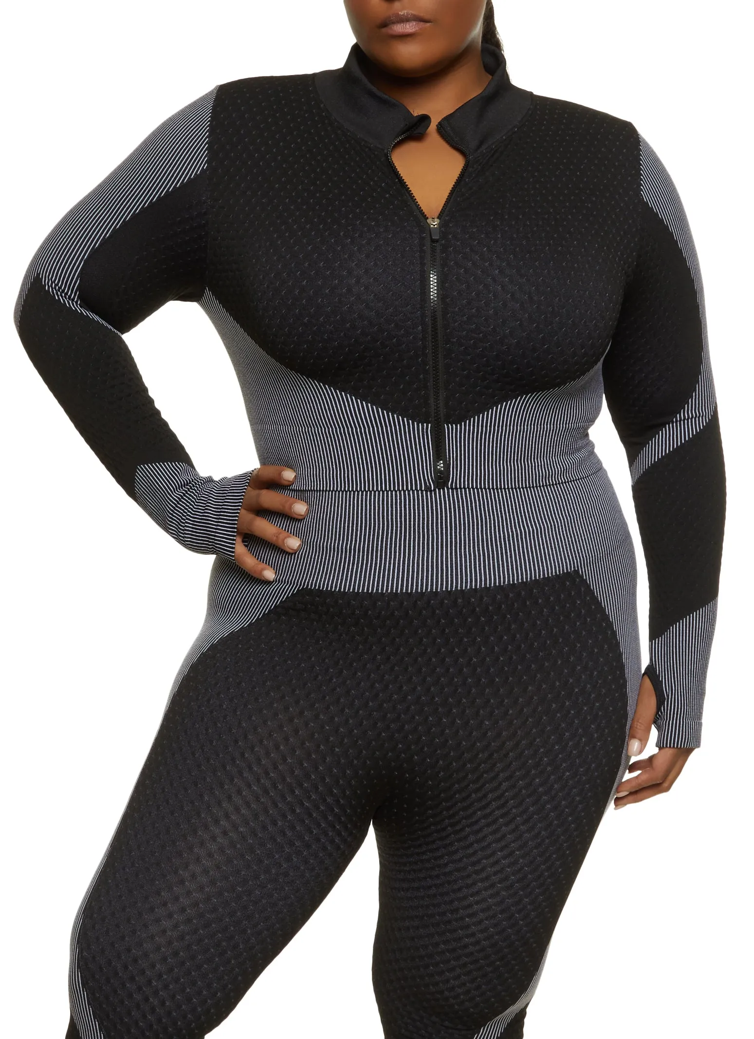 Plus Size Textured Knit Cropped Track Jacket sold by Rainbow product image thumbnail 2