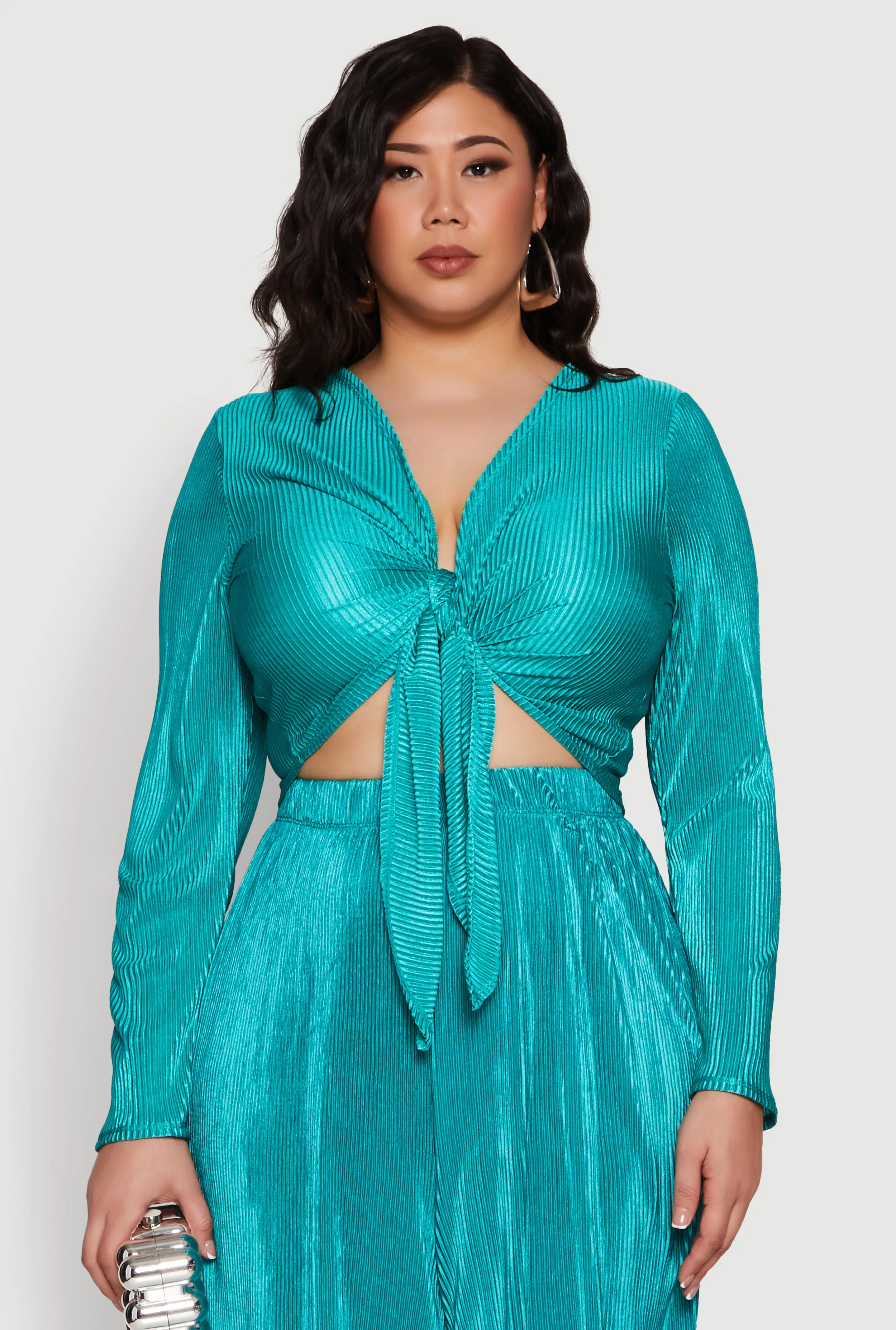 Plus Size Plisse Tie Front Crop Top sold by Rainbow product image thumbnail 2